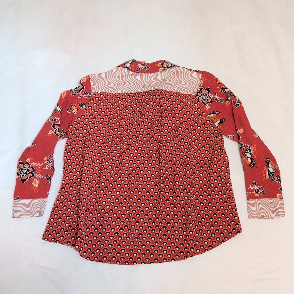 JW Style Orange Mixed-Print Button-Up Blouse  Size‎ S - Picture 3 of 10